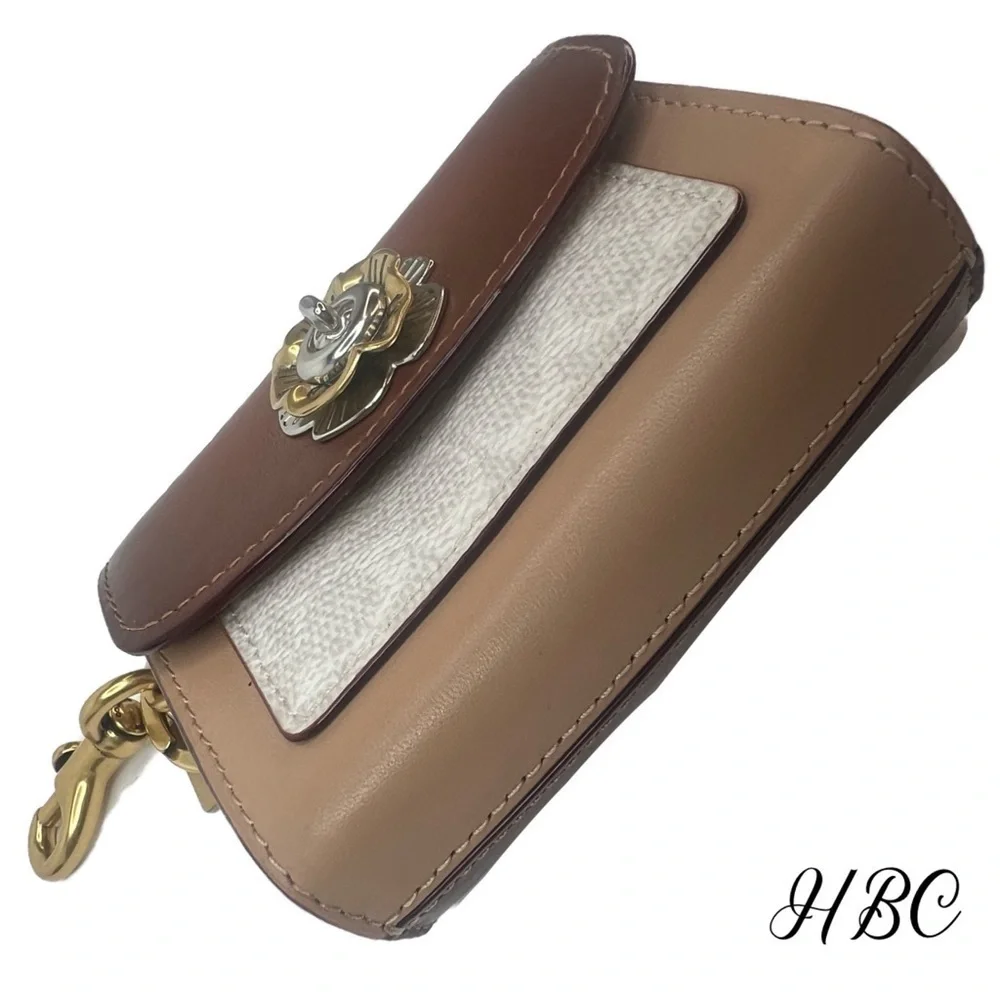 COACH Tea Rose Mini Parker Card Case Key Pouch With Snakeskin Detail Bag